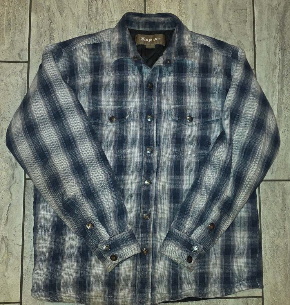 Ariat Fenrir Flannel Snap Shirt Jacket Size M Blue Plaid